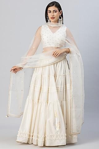 ivory chanderi silk tiered lehenga set