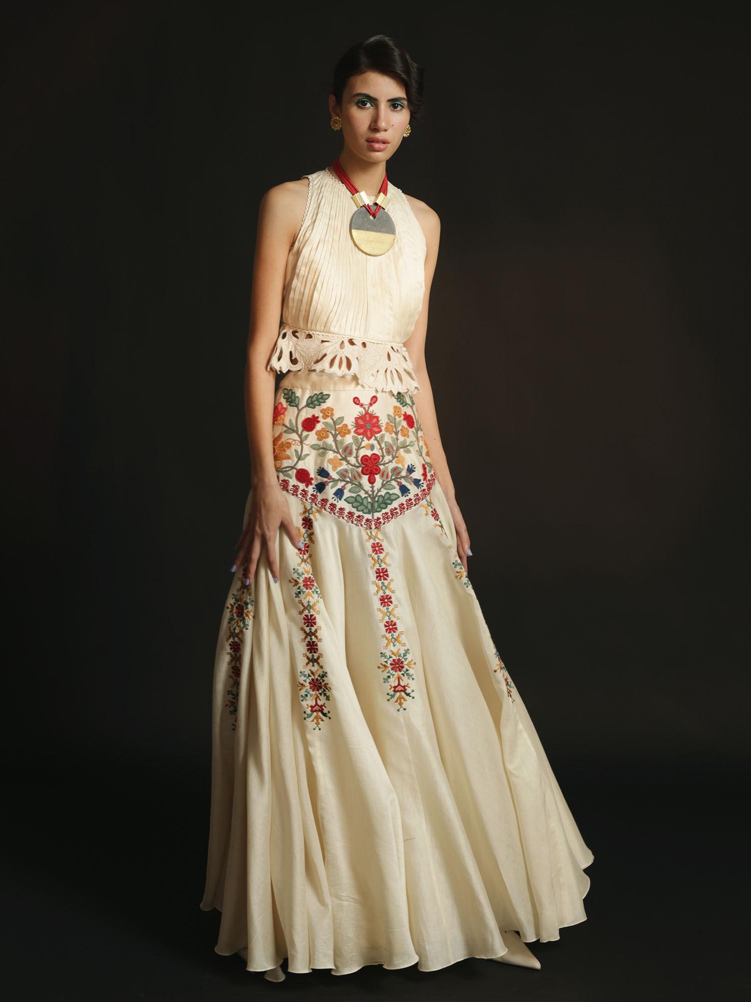 ivory chanderi yoke detail lehenga