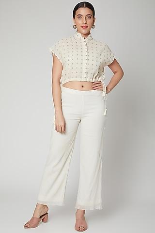 ivory checkered top with drawstrings