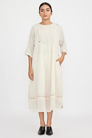 ivory chiffon & linen handcrafted midi dress