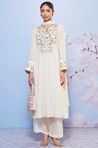 ivory chiffon embroidered kurta set