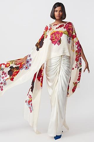 ivory chiffon printed cape set