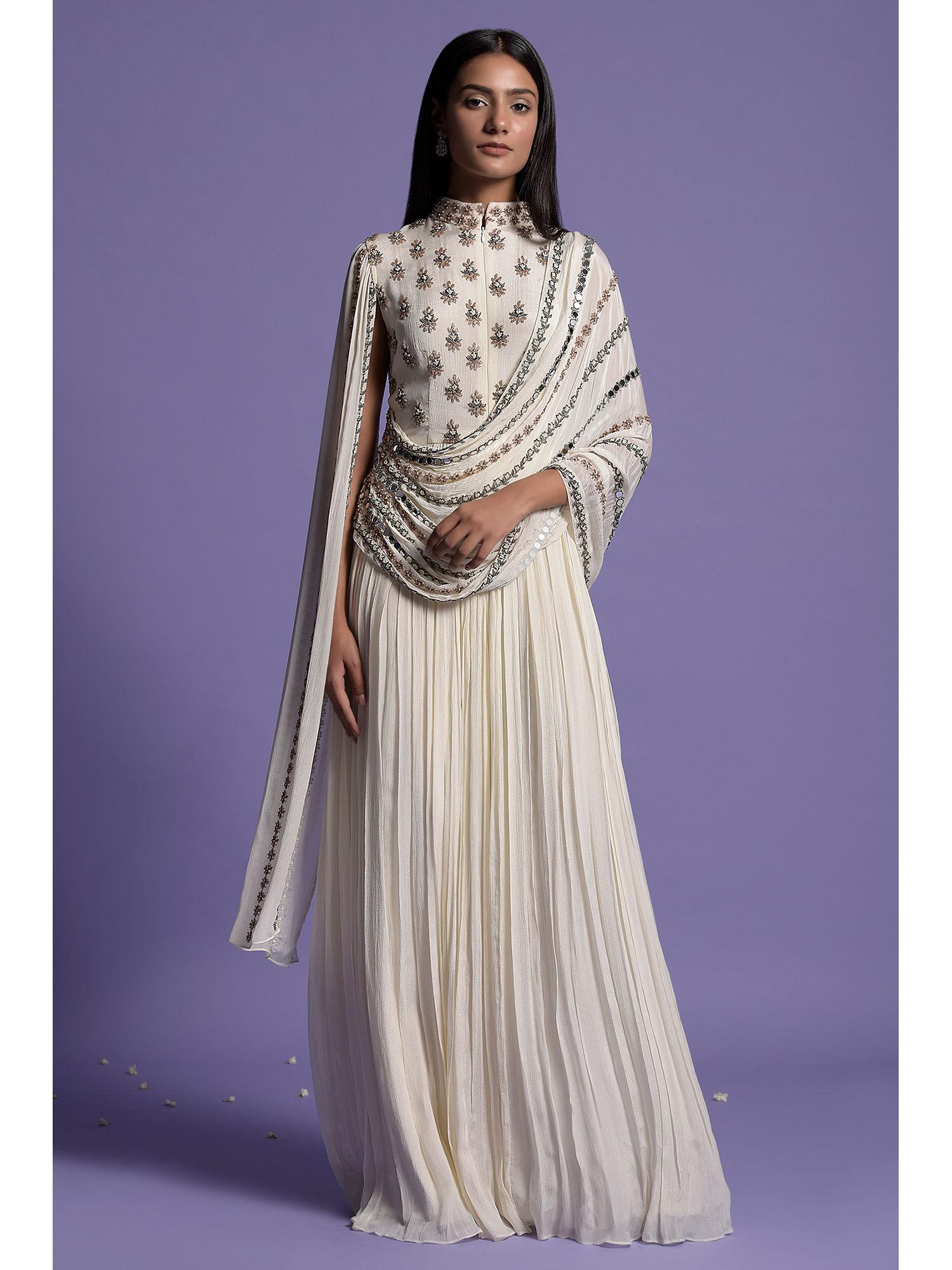 ivory chinnon embroidered gown