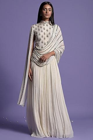 ivory chinnon embroidered gown