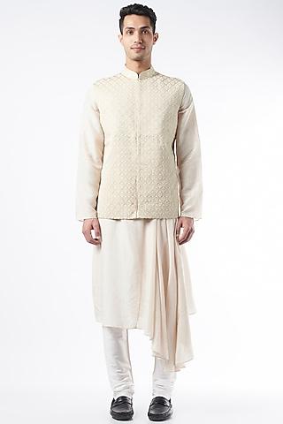 ivory cords embroidered nehru jacket