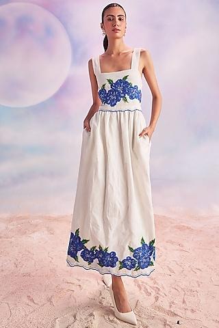 ivory cotton embroidered midi dress