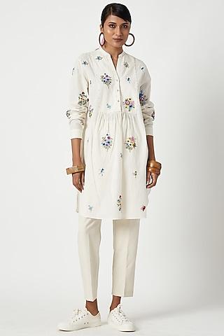 ivory cotton embroidered tunic