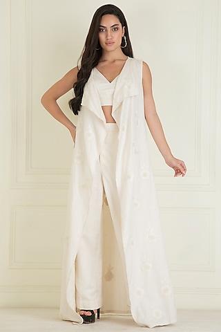 ivory cotton linen embroidered cape set