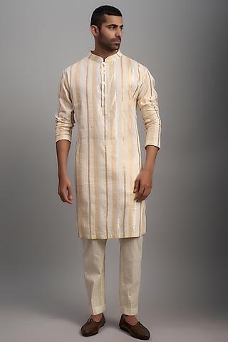 ivory cotton lurex pintucks kurta set