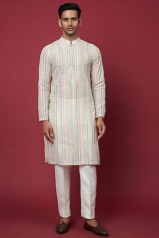 ivory cotton lurex printed kurta set