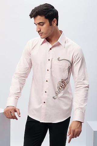 ivory cotton machine embroidered shirt