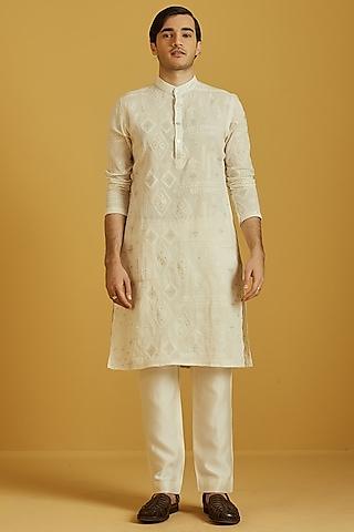 ivory cotton mul embroidered kurta set