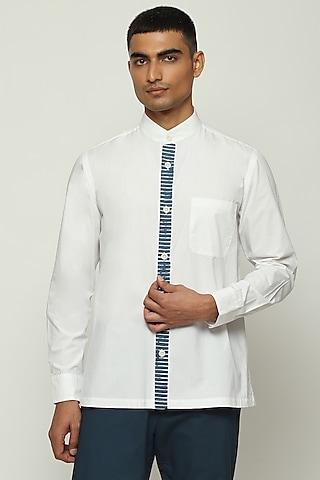 ivory cotton poplin block printed shirt