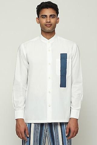 ivory cotton poplin block printed shirt