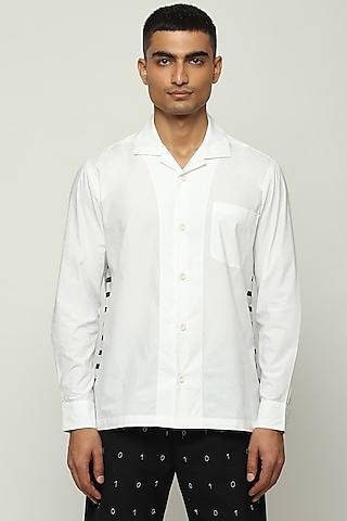 ivory cotton poplin block printed shirt