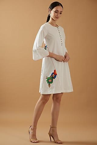 ivory cotton poplin hand painted a-line tunic