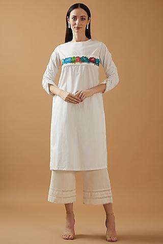 ivory cotton poplin hand painted tunic set