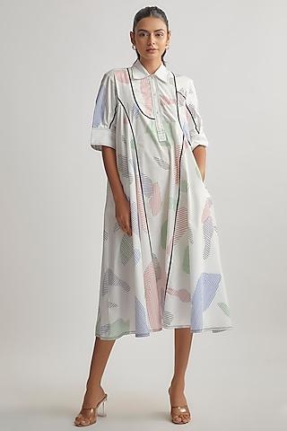 ivory cotton printed a-line dress