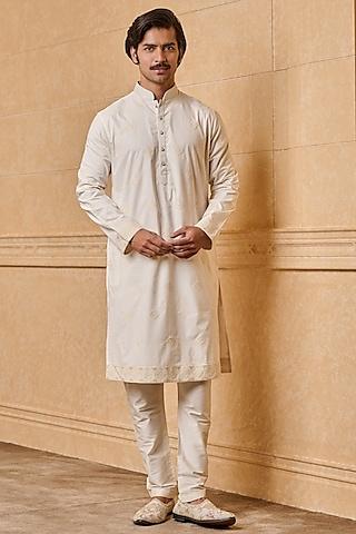ivory cotton resham embroidered kurta set