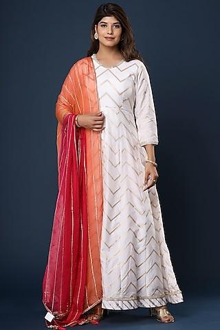 ivory cotton silk anarkali set