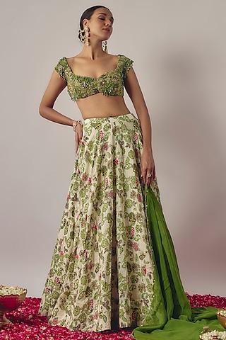 ivory crepe printed lehenga set