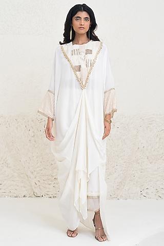 ivory crepe thread embellished kaftan set