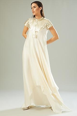 ivory crinkle chiffon draped dress