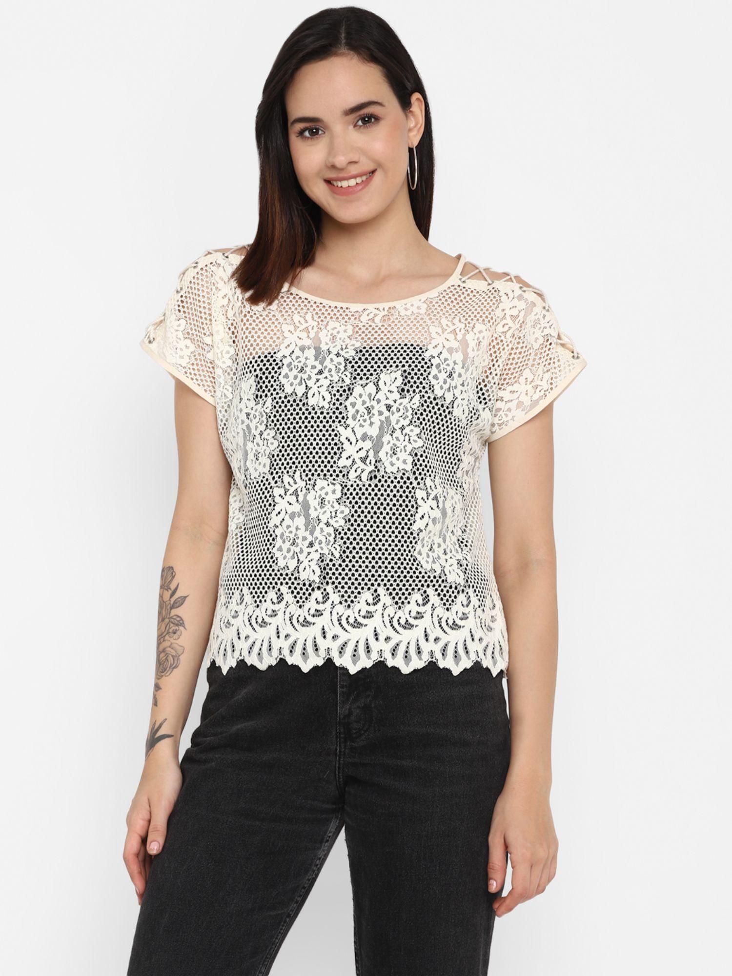 ivory detailing crochet top for women