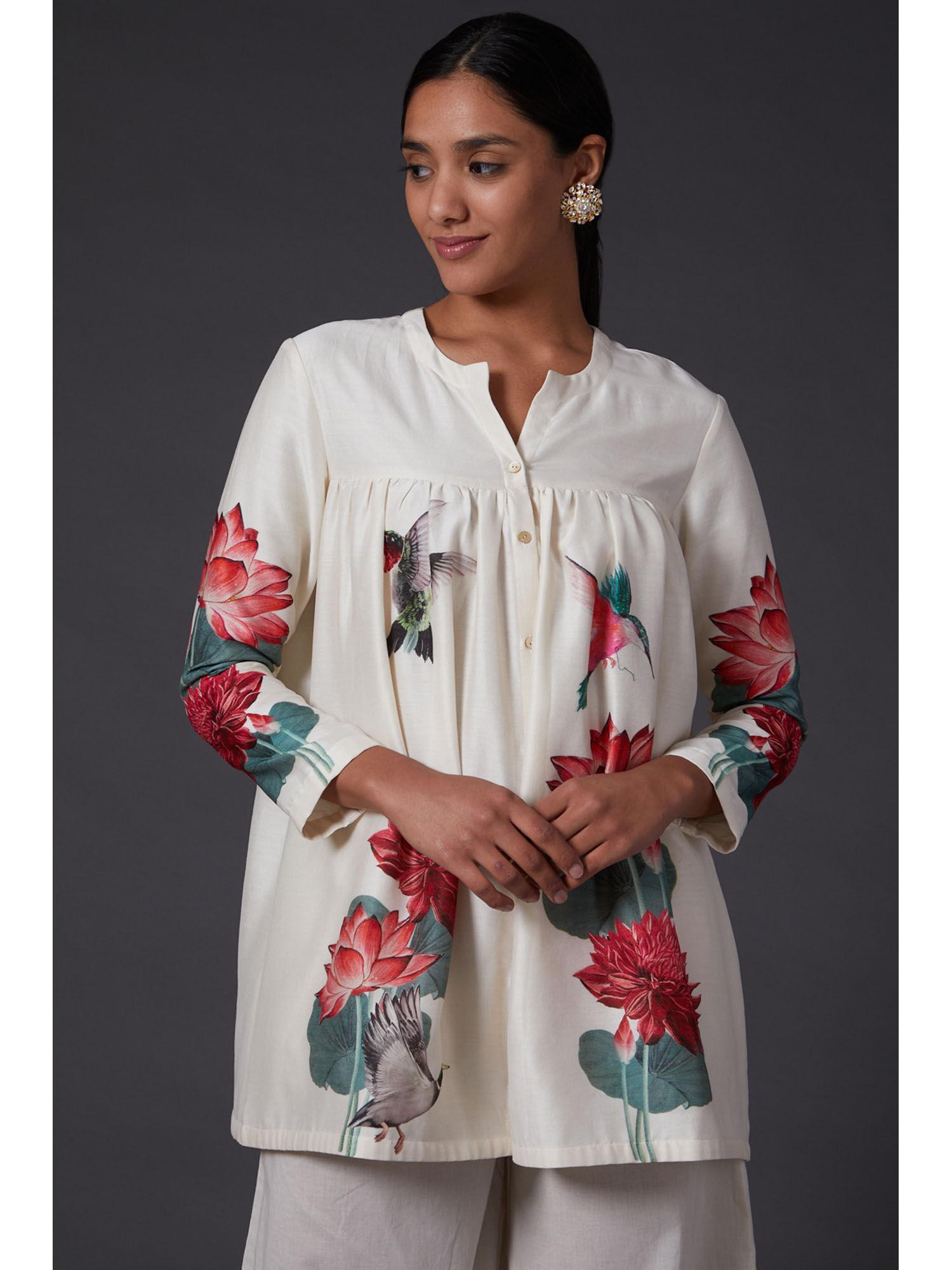 ivory digital floral printed tunic