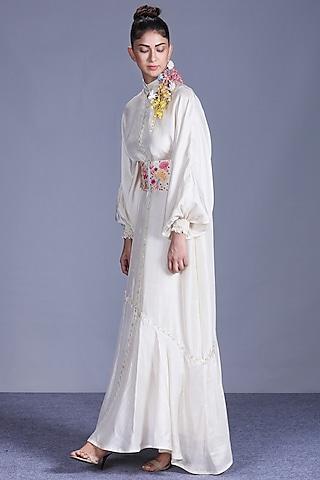 ivory dress with embroidered belt