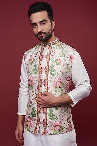 ivory dupion digital printed bundi jacket