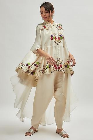 ivory dupion embroidered cape set