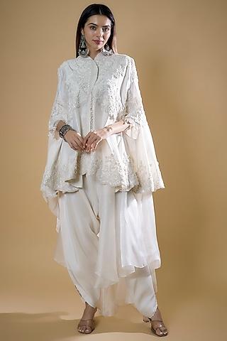 ivory dupion embroidered cape set