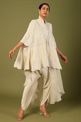 ivory dupion embroidered cape set