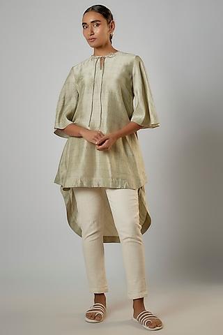 ivory dupion silk block printed tunic