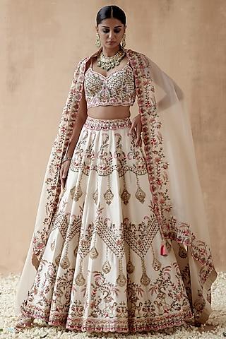 ivory dupion silk embellished lehenga set