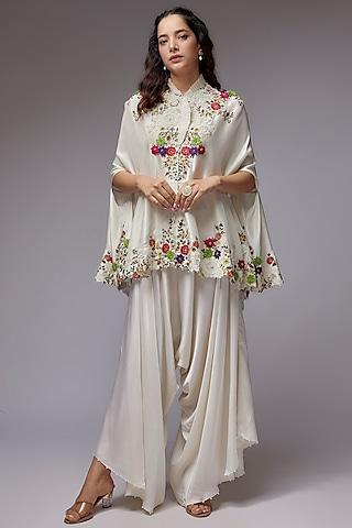 ivory dupion silk embroidered cape set