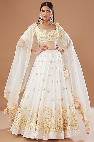 ivory dupion silk lehenga set