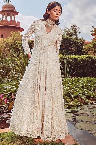 ivory embellished anarkali set