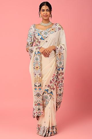 ivory embellished saree set