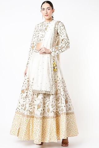 ivory embroidered & printed lehenga set