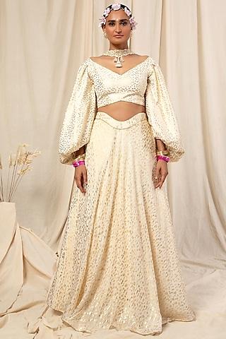 ivory embroidered & printed lehenga set