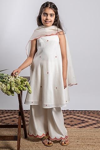 ivory embroidered a-line kurta set for girls