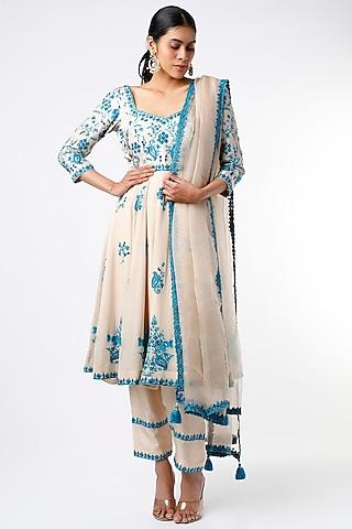 ivory embroidered anarkali set