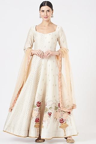 ivory embroidered anarkali set