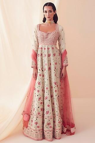 ivory embroidered anarkali set