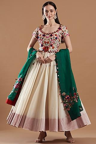 ivory embroidered anarkali set