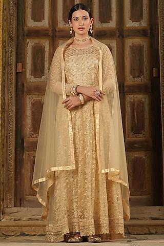 ivory embroidered anarkali set