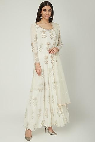ivory embroidered anarkali with dupatta