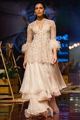 ivory embroidered anarkali with gharara